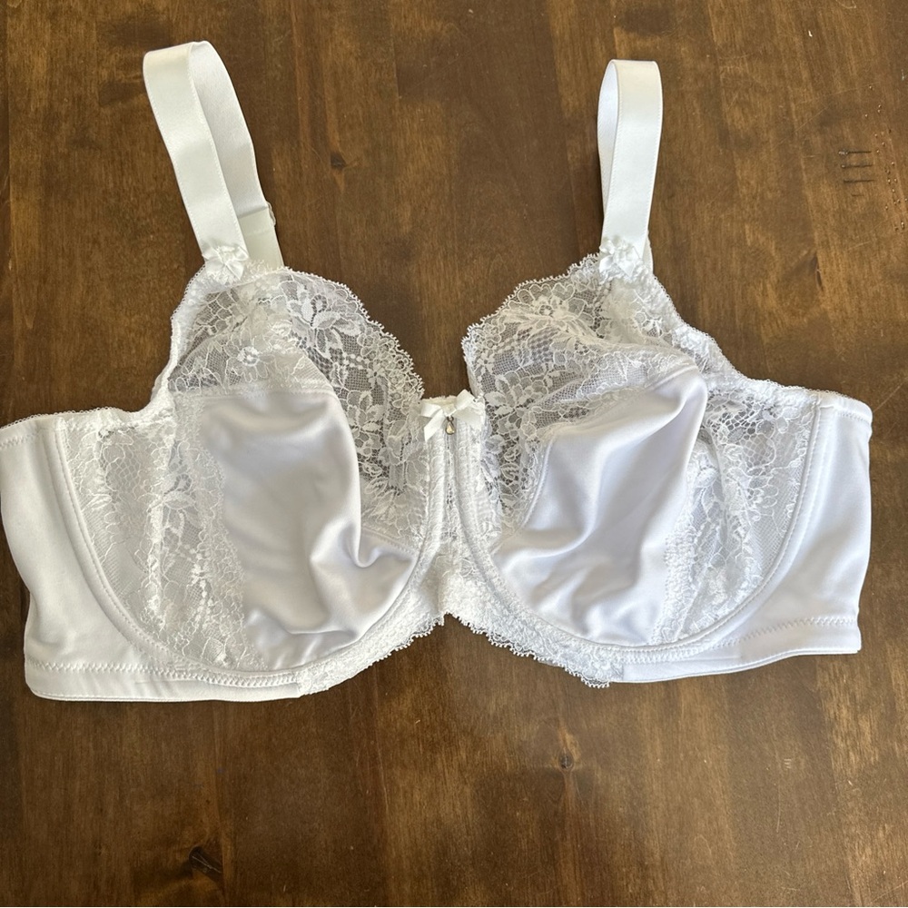 Glamorise Bra 46D White Lace Sexy‎ Lingerie Bridal Romantic Bow